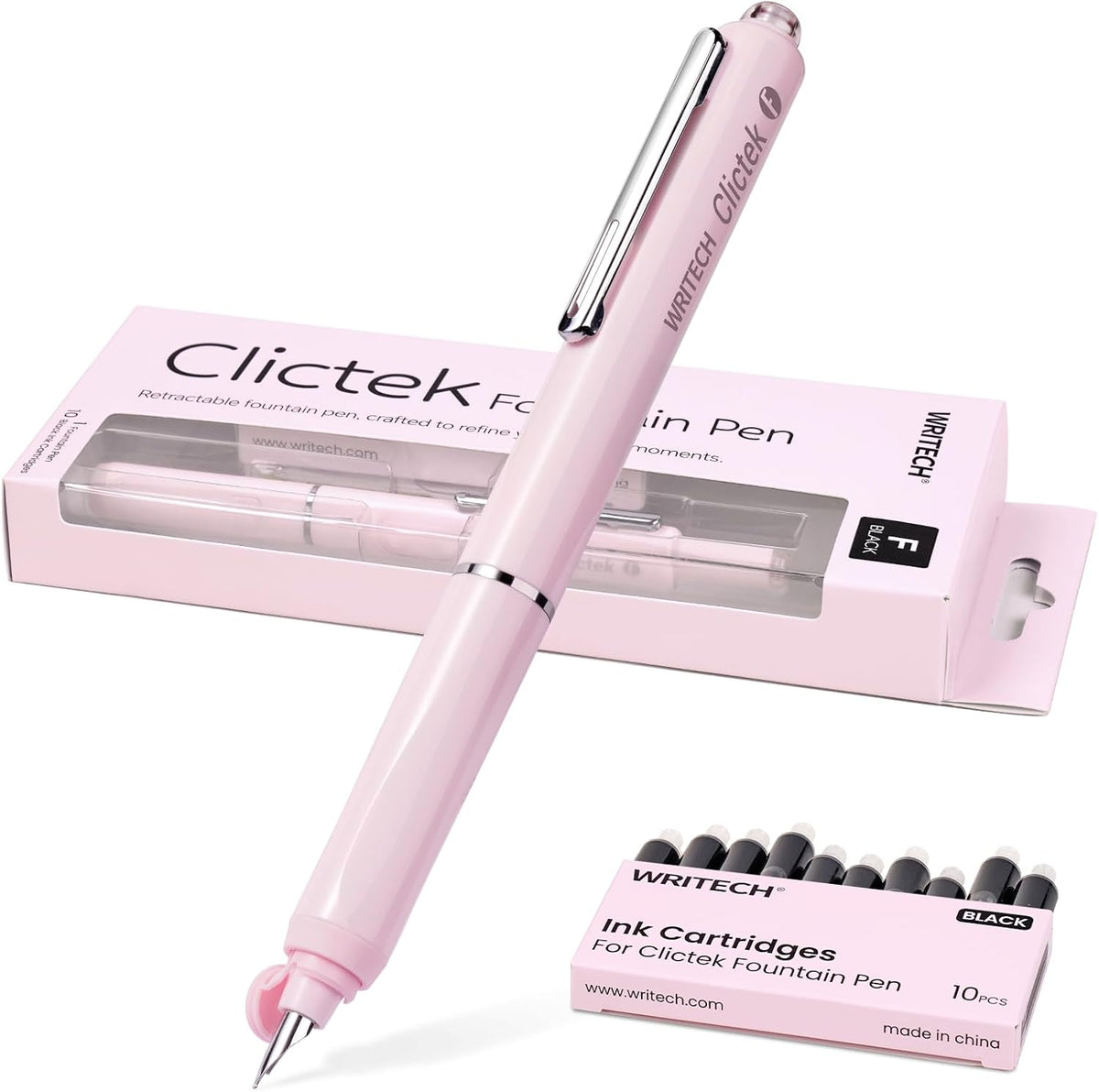 WRITECH Fountain Pen Fine Point: Clictek Retractable Black Ink Cartridges