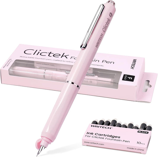 WRITECH Fountain Pen Fine Point: Clictek Retractable Black Ink Cartridges