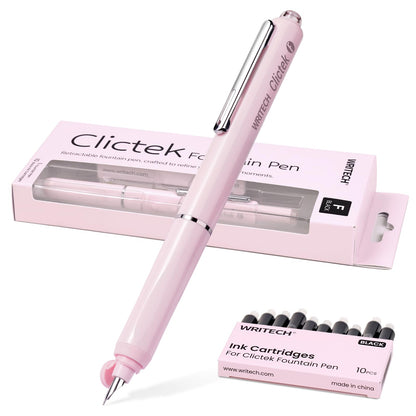 WRITECH Fountain Pen Fine Point: Clictek Retractable Black Ink Cartridges