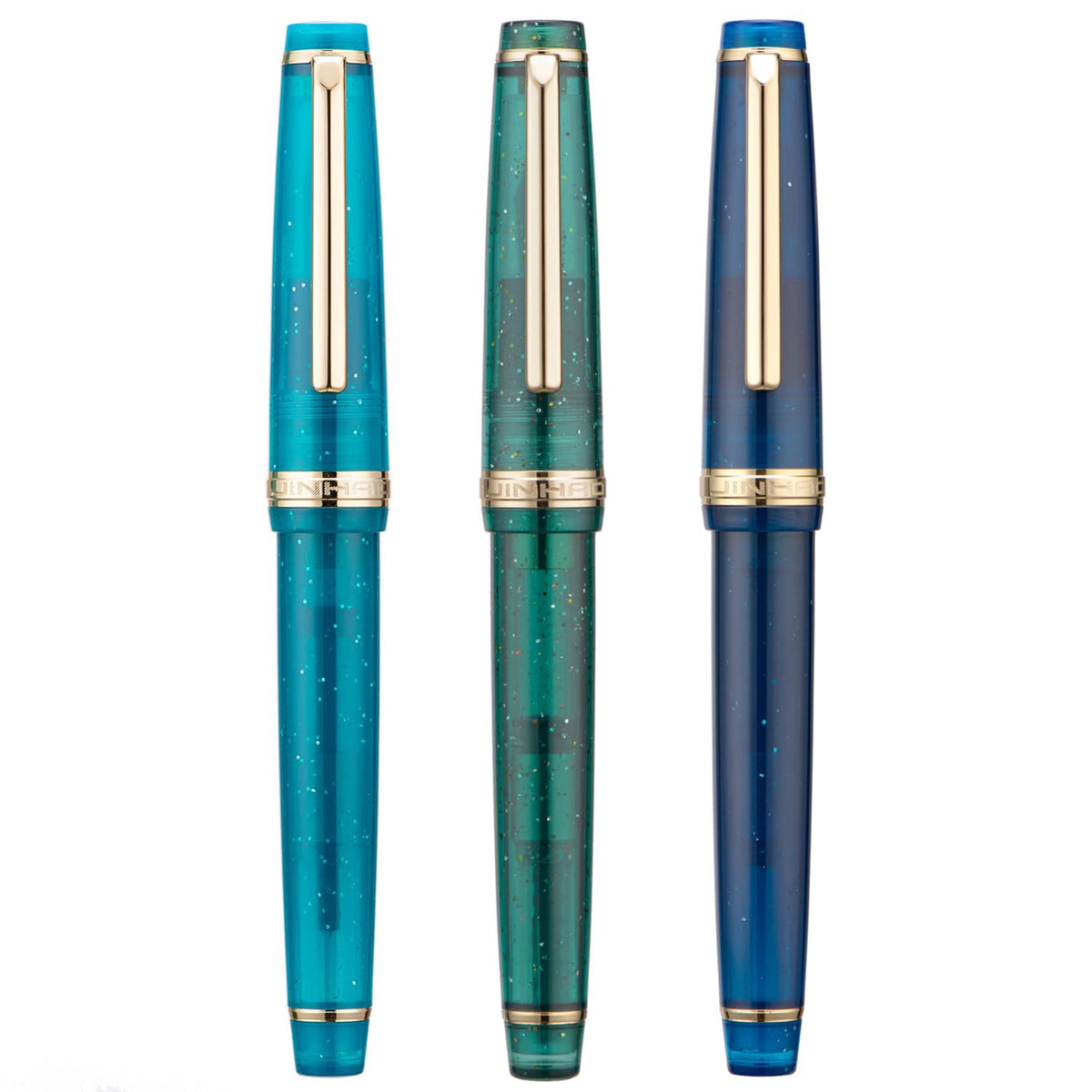3 Jinhao 82 Fountain Pen Transparent Mixed Morandi Color Acrylic Medium Point Gold Trim with Converter Set