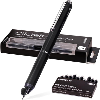 WRITECH Clictek Retractable Fountain Pen: Fine Point Black Ink Cartridges