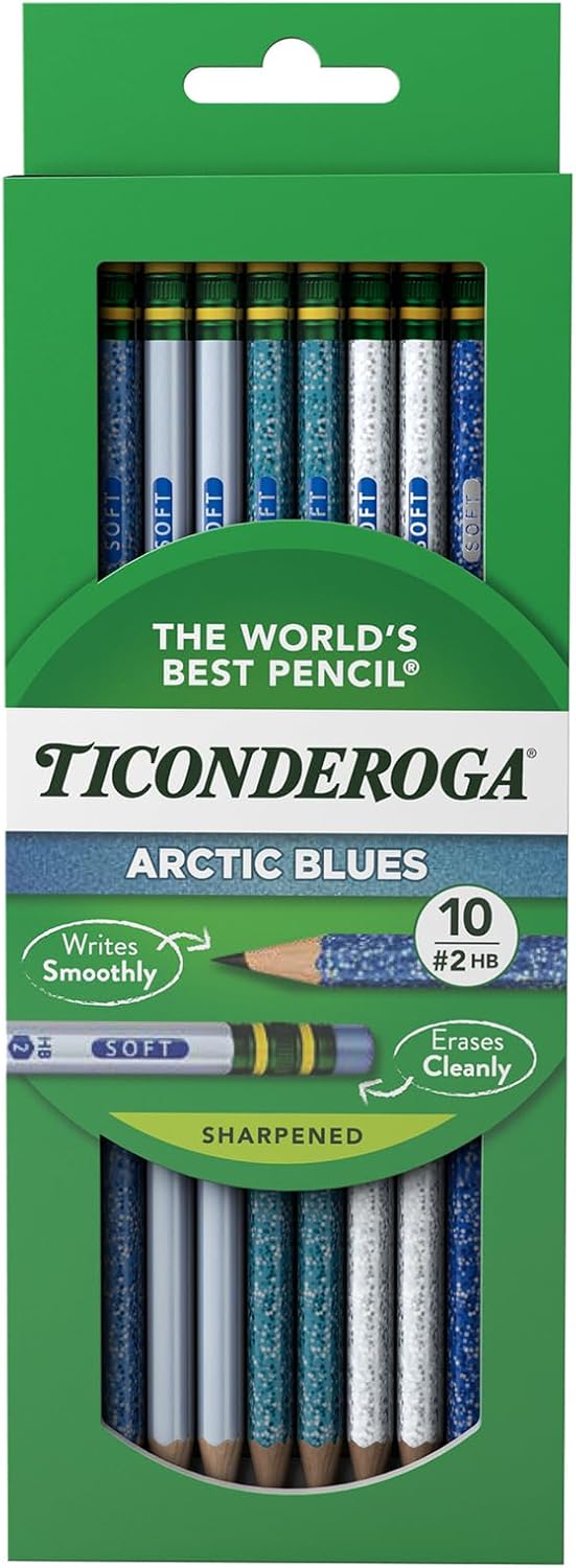 Ticonderoga Wood-Cased Pencils Pre-Sharpened, Arctic Blues, 10 Count