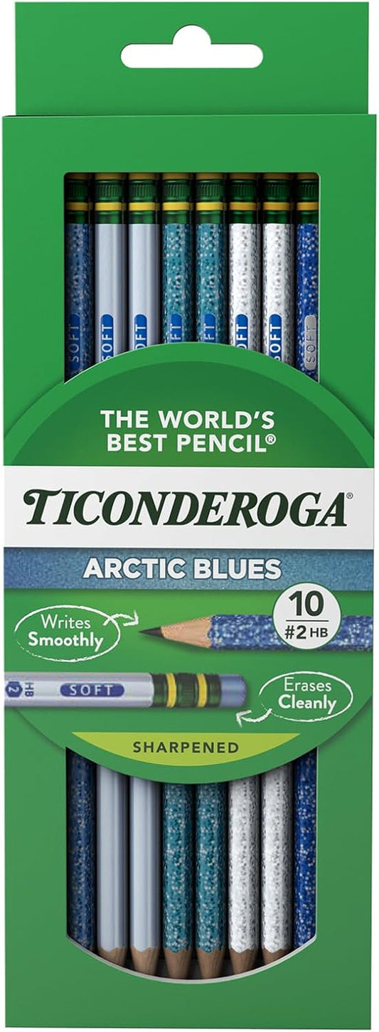 Ticonderoga Wood-Cased Pencils Pre-Sharpened, Arctic Blues, 10 Count