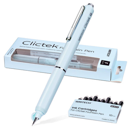 WRITECH Fountain Pen Fine Point: Clictek Retractable Black Ink Cartridges