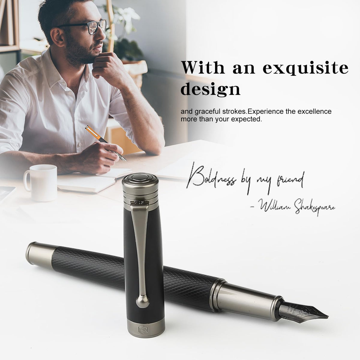 Fountain Pen Set - Fine & Medium Nibs, Includes 18 Ink Cartridges, Ink Refill Converter & Syringe Filler, Gift for Writing, Journaling & Calligraphy MU-13