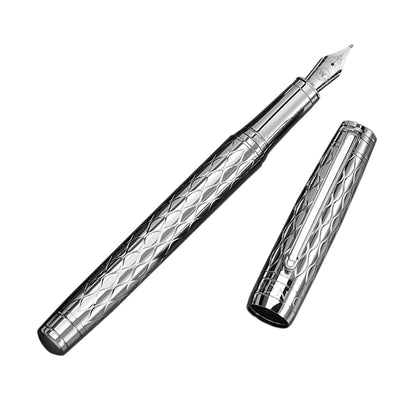 ‘The Weaver’ Black Luxury Executive Fountain Pen, Polished Lacquer and Chrome, Stainless Steel Nib, Easy Refill Ink Piston Converter, Smudge Free, No Bleed, Fits Our Instant Insert Ink Cartridges