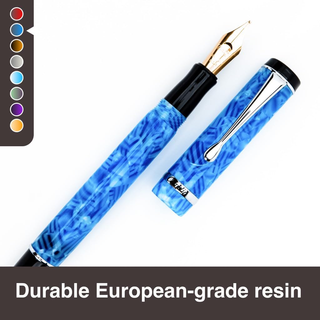 Conklin Duragraph Fountain Pen Ice Blue - 14K Omniflex Solid Gold Nib - Cool Blue Elegance & Superior Writing Performance - Ideal for Professionals