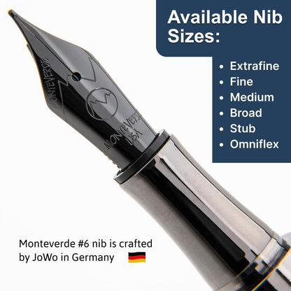 Monteverde USA Regatta Sport Fountain Pen in Blue/Yellow and Carbon Fiber - Flex Nib, Luxury Refillable Pen with Gunmetal Accents, Premium Gift