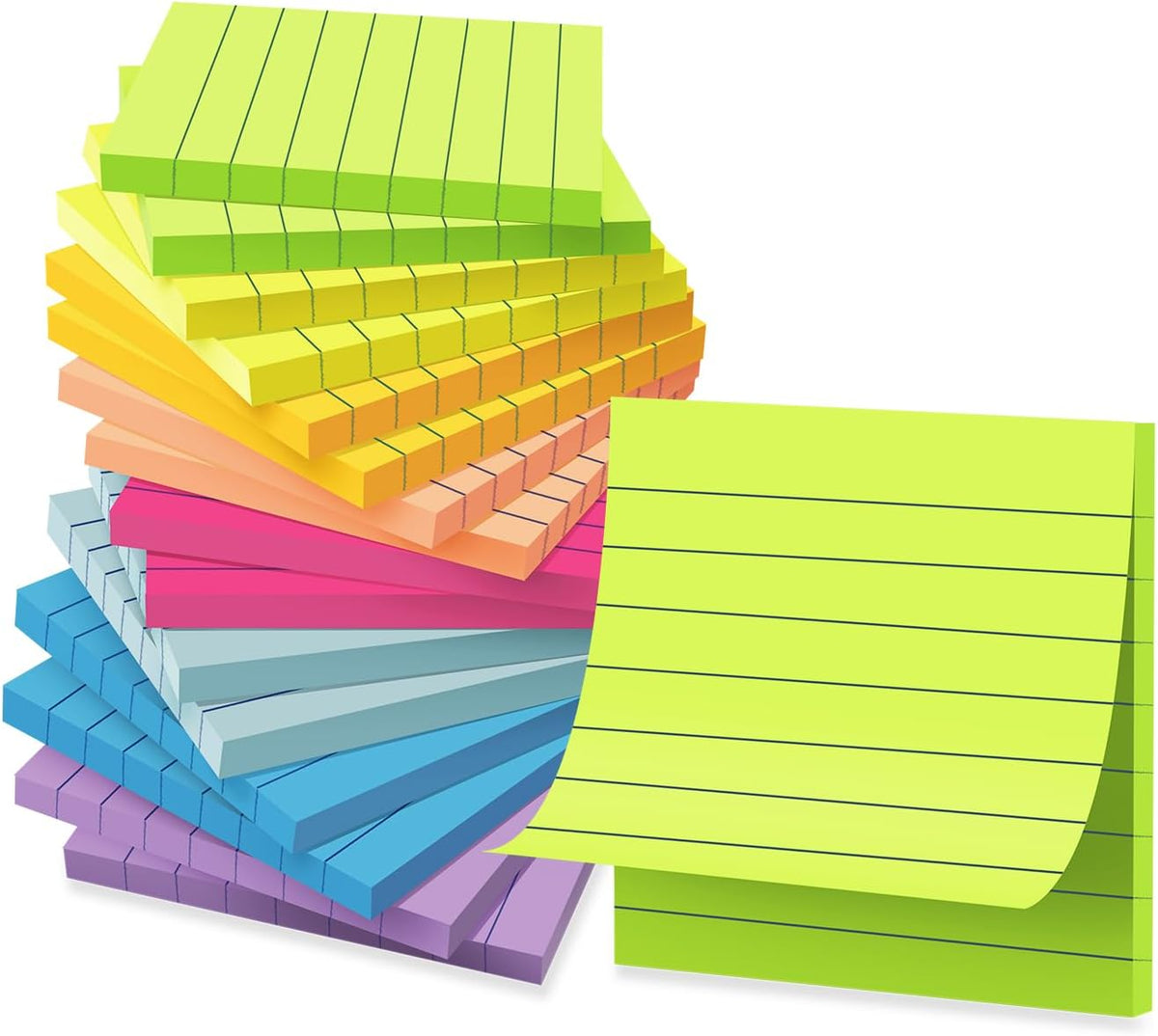 (16 Pack) Lined Sticky Notes 3x3 in Ruled Stickies,Bright Colors