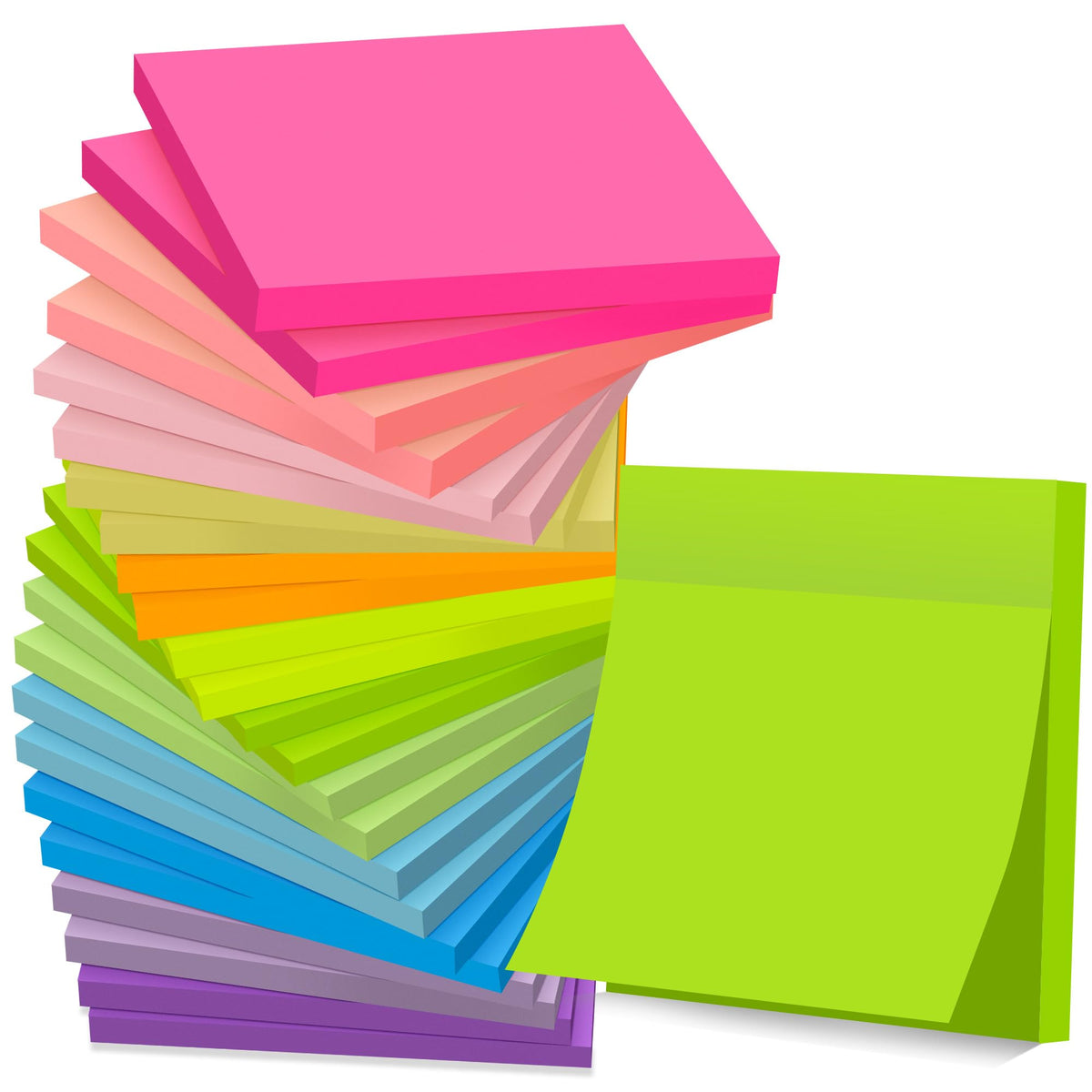 (24 Pads) Sticky Notes 3 x 3 in Post, 12 Bright Colors Self-Stick Pads
