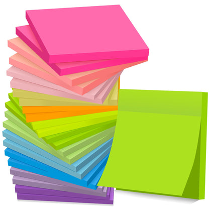 (24 Pads) Sticky Notes 3 x 3 in Post, 12 Bright Colors Self-Stick Pads