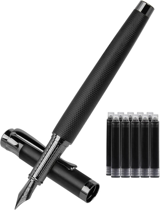 Luxury Fountain Pen Set,Ink Pen for Smooth Writing,Medium Nib,Includes 10 Ink Cartridges&Ink Converter,Best Pen Gift Case for Men & Women,fancy,Journaling,Executive Office pen-Black