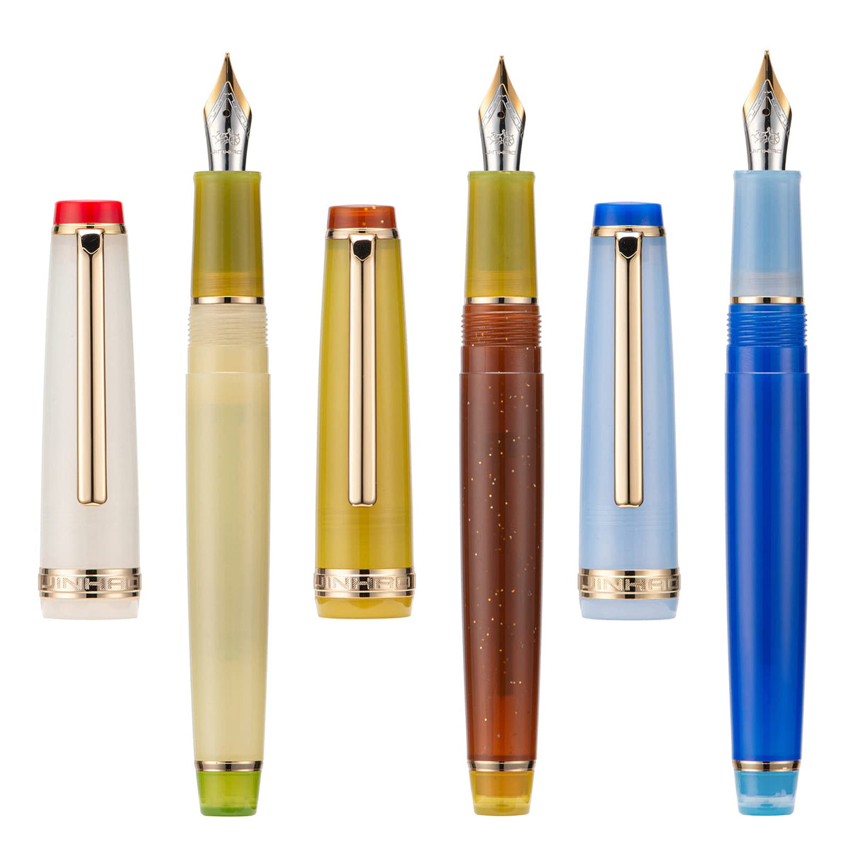 3 Jinhao 82 Fountain Pen Transparent Mixed Morandi Color Acrylic Medium Point Gold Trim with Converter Set