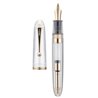 Jinhao 9019 DaDao Series Fountain Pen, Size 8 Medium Cardiogram Nib with Large Ink Converter, Transparent Olive Green Acrylic Design Smooth Writing Pen (Gold Trim)