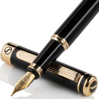 Scriveiner Midnight Blue Fountain Pen - Stunning Luxury Pen with Chrome Appointments, Schmidt Nib (Fine), Best Pen Gift Set for Men & Women, Professional, Executive, Office, Nice Pens