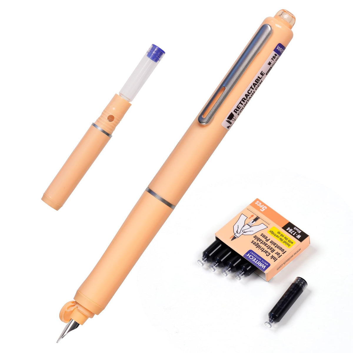 WRITECH Fountain Pen Fine Point: Clictek Retractable Black Ink Cartridges