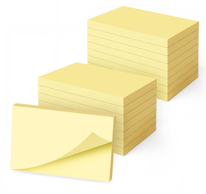 12 Pads Sticky Notes Large, 3 x 5'' Self-Stick Note Pads Recyclable,100 Sheets/Pad Super Sticking Power 76x127mm,1200 Sheets Clean Removal Notepads, Easy to Post for Note Taking,to Do Lists(Yellow)