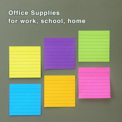 Lined Sticky Notes 3x3 in, 6 Bright Multi Colors,100 Sheet/Pad