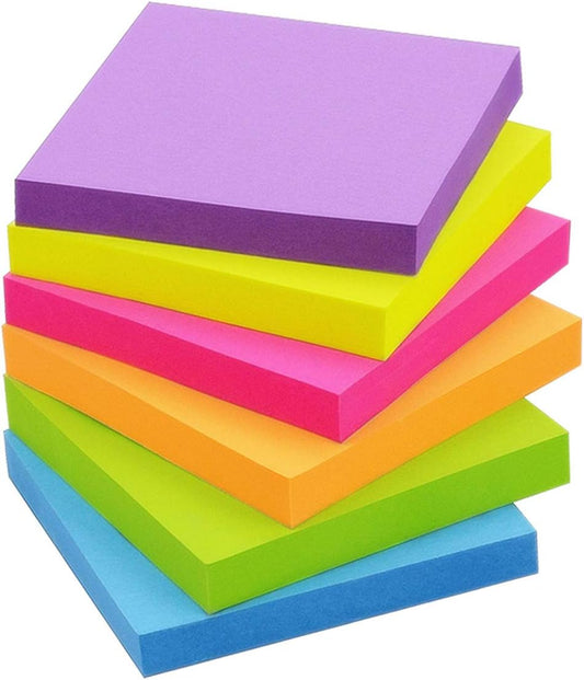 Sticky Notes 3x3 Inch, 6 Pack, Bright Colors, 100 Sheets/Pad, 600 Total