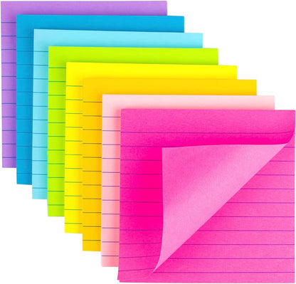 (8 Pads) Lined Sticky Notes 4x4 Bright Stickies