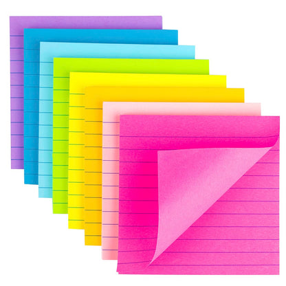 (8 Pads) Lined Sticky Notes 4x4 Bright Stickies