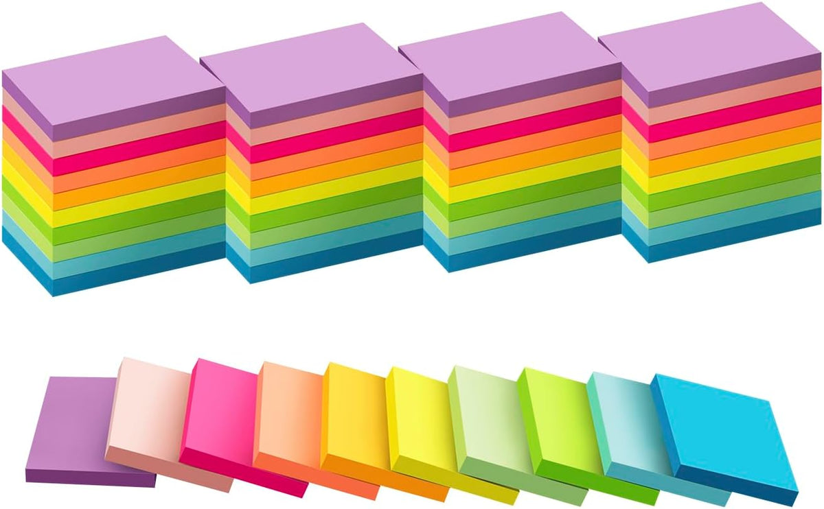 (50 Pads) Sticky Notes 1.5x2, 10 Colors Self Sticky Notes, Sticky Pads