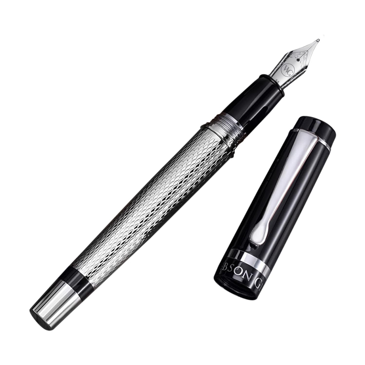 ‘The Weaver’ Black Luxury Executive Fountain Pen, Polished Lacquer and Chrome, Stainless Steel Nib, Easy Refill Ink Piston Converter, Smudge Free, No Bleed, Fits Our Instant Insert Ink Cartridges