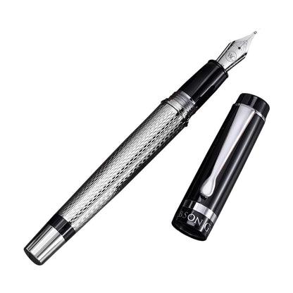 ‘The Weaver’ Black Luxury Executive Fountain Pen, Polished Lacquer and Chrome, Stainless Steel Nib, Easy Refill Ink Piston Converter, Smudge Free, No Bleed, Fits Our Instant Insert Ink Cartridges