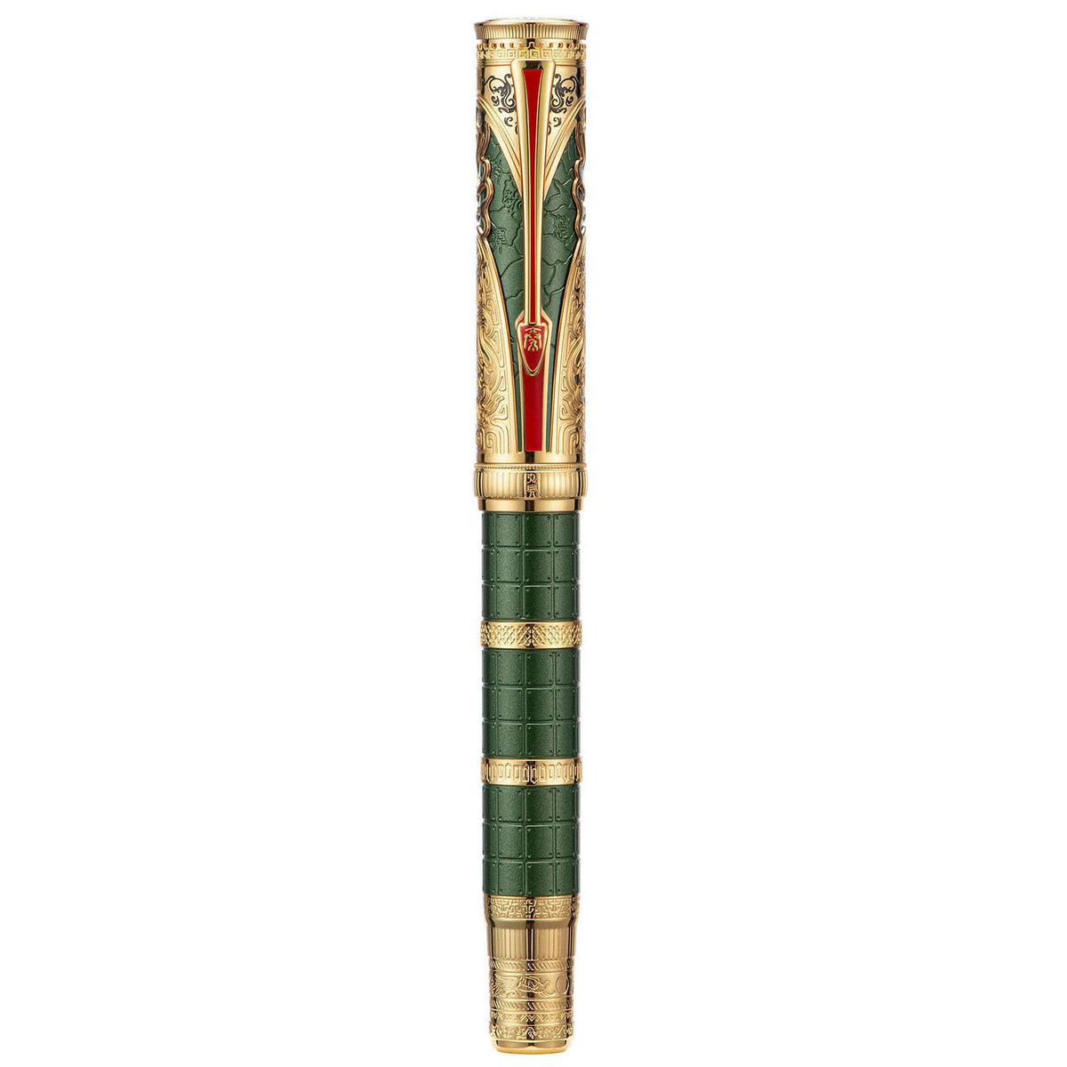 Hongdian D5X Fountain Pen Extra Fine Nib Black Color, Qin Dynasty Retro Chinese Totem Engraving Smooth Writing Pen with Converter and Pen Box Set