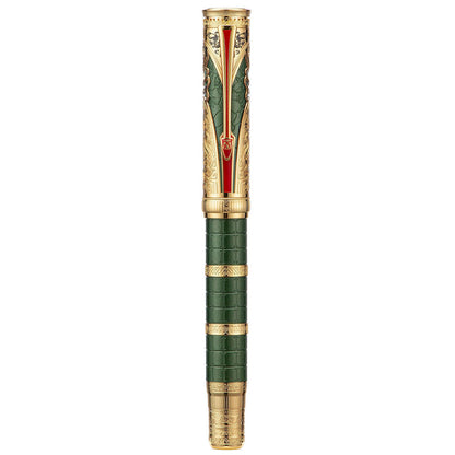 Hongdian D5X Fountain Pen Extra Fine Nib Black Color, Qin Dynasty Retro Chinese Totem Engraving Smooth Writing Pen with Converter and Pen Box Set