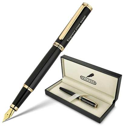BEILUNER Blue Fountain Pen,Stunning Luxury Pens with 24K Gold Finish, Gorgeous 24K Gilded Nib(Fine), Trustworthy Pen Gift for Men&Women -Ink Converter-Elegant, Graduation,Nice Pen for Writing