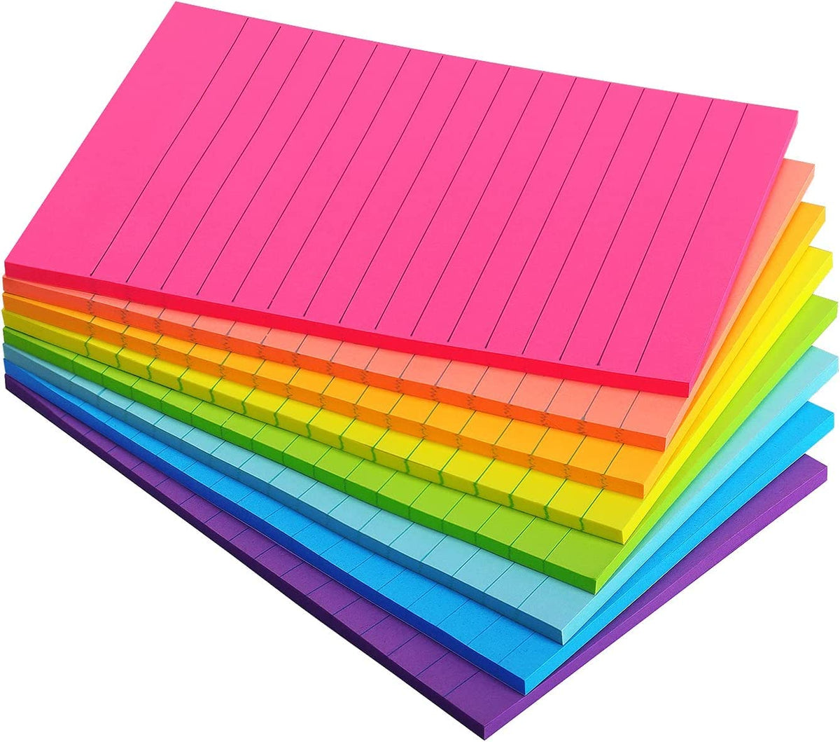 Lined Sticky Notes 3x3 in, 6 Bright Multi Colors,100 Sheet/Pad