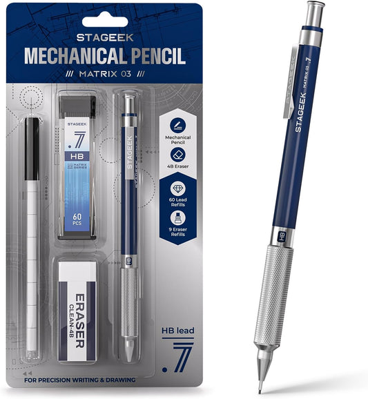 STAGEEK 0.7mm Mechanical Pencil, Drawing Pencil, with Eraser, 60 HB Leads