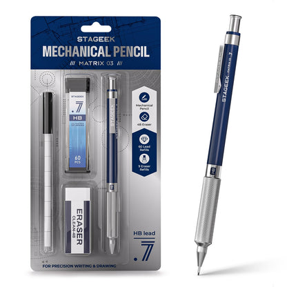 STAGEEK 0.7mm Mechanical Pencil, Drawing Pencil, with Eraser, 60 HB Leads