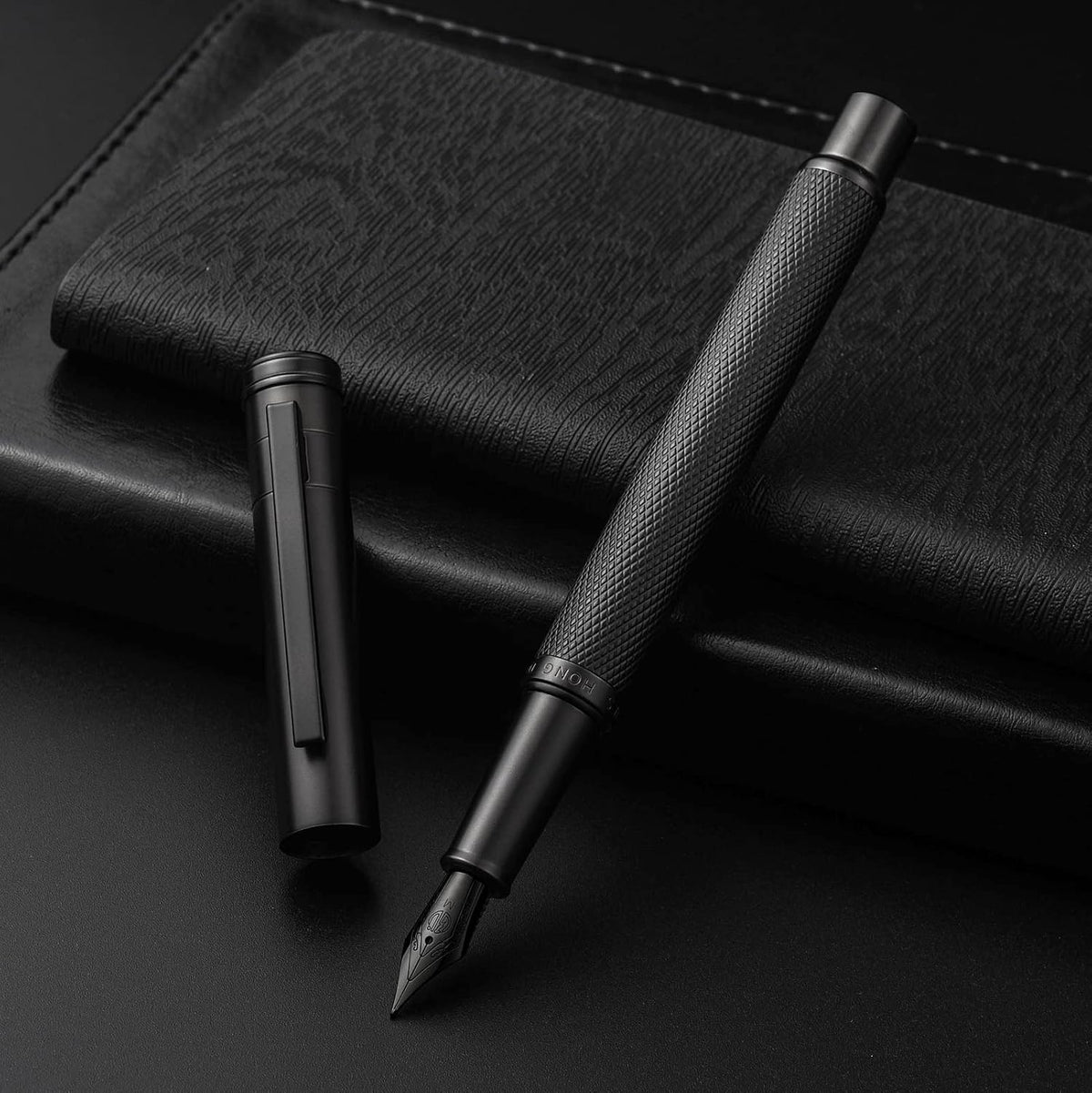 Hongdian Black Forest Fountain Pen Medium Nib Classic Design with Converter and Metal Pen Case Set