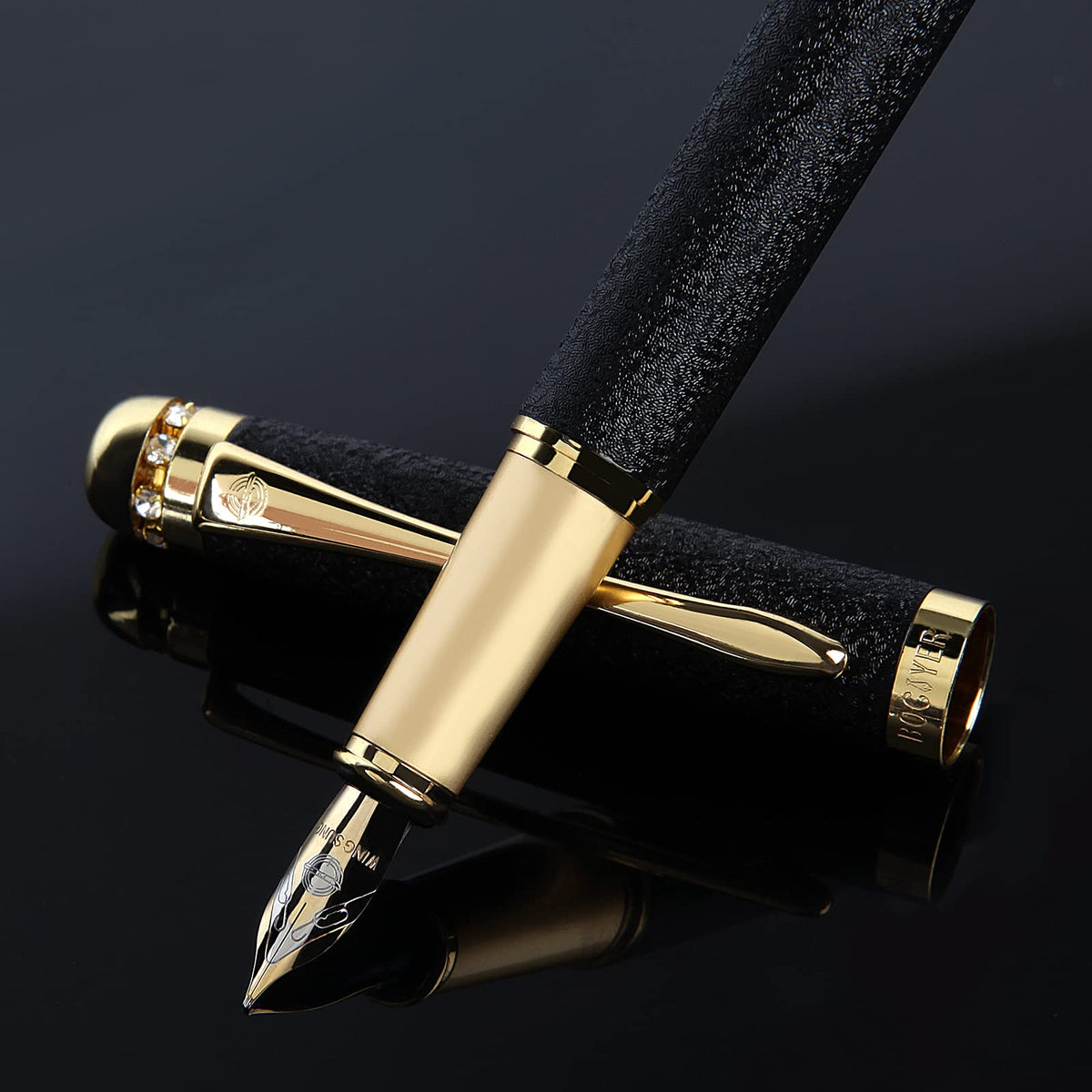fountain pen-Multiple color styles with rhinestone,diamond inlay and frosted finish,Cute pens,Luxury pen,Office pens,Best pen set,Includes 10 Ink Cartridges and Ink Refill Converter(Pink)