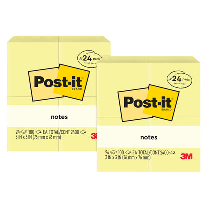 Post-it Notes, 3 x 3 in, The Iconic Canary Yellow Note, 24 Pads