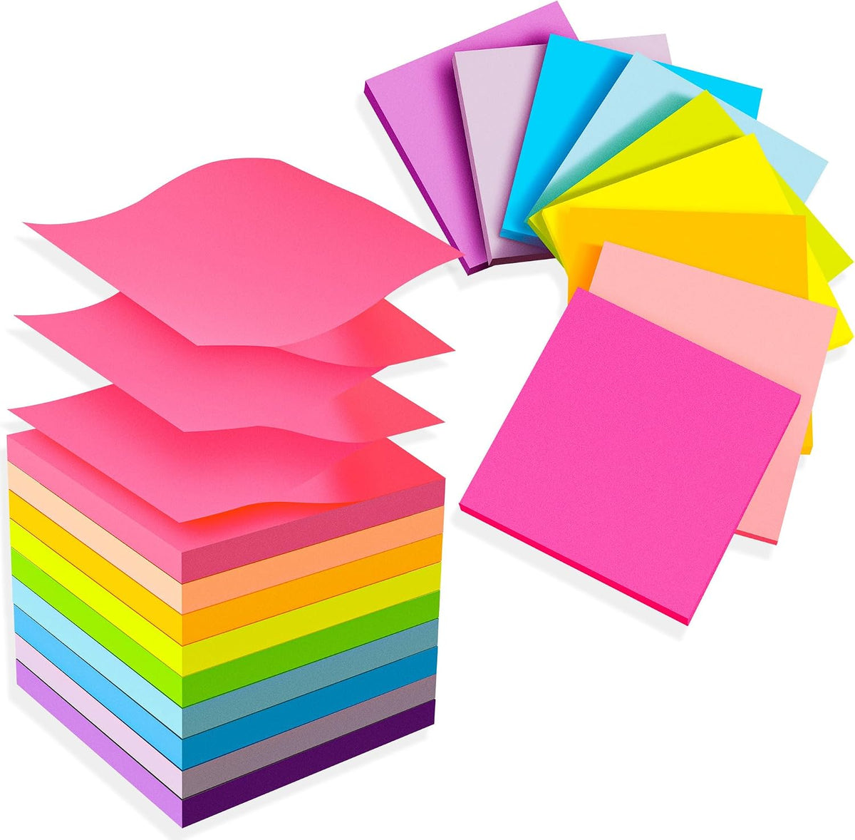 (18 Pads) Pop Up Sticky Notes 3x3in with 9 Bright Colors for Office, School