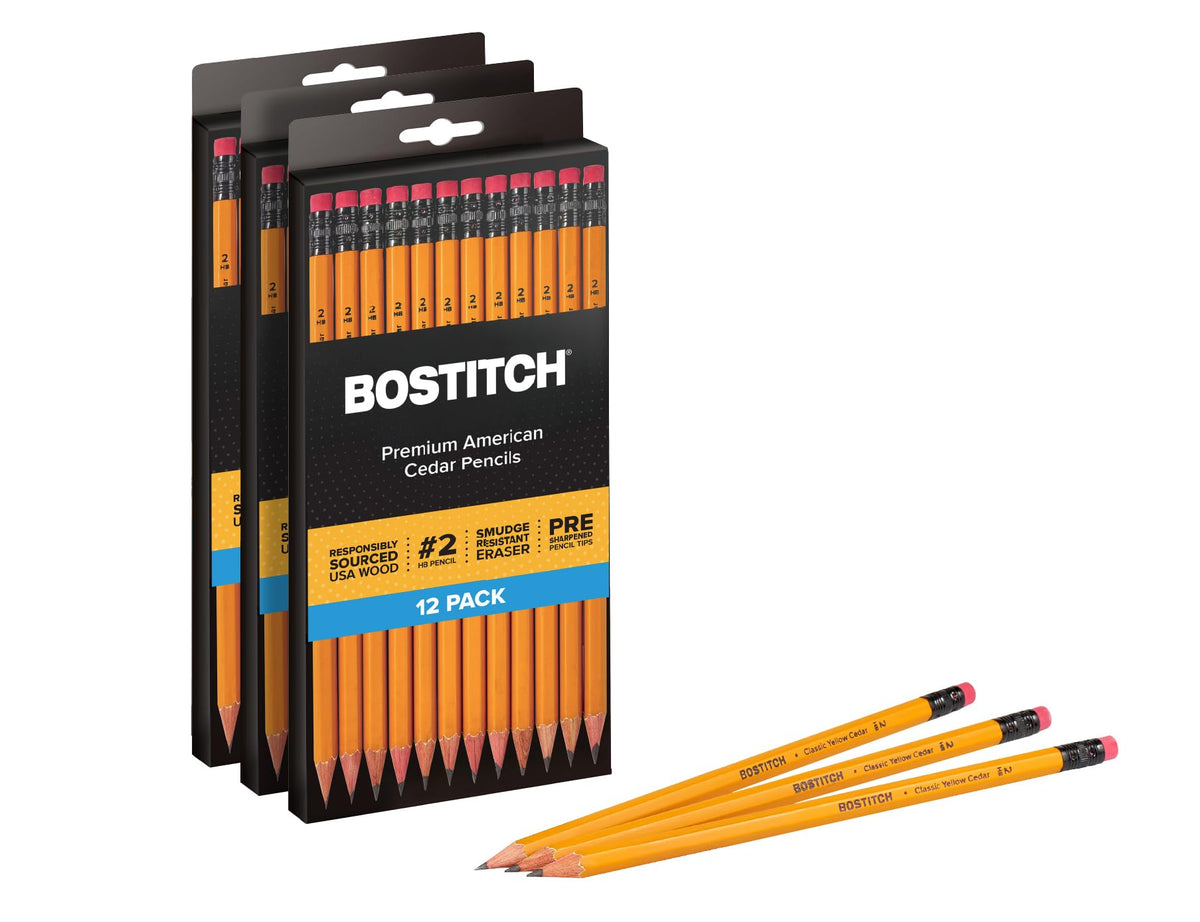 Bostitch Office Premium #2 Pencils, American Cedar Wood, Pre-Sharpened, HB Graphite, 12-Pack