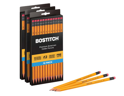 Bostitch Office Premium #2 Pencils, American Cedar Wood, Pre-Sharpened, HB Graphite, 12-Pack