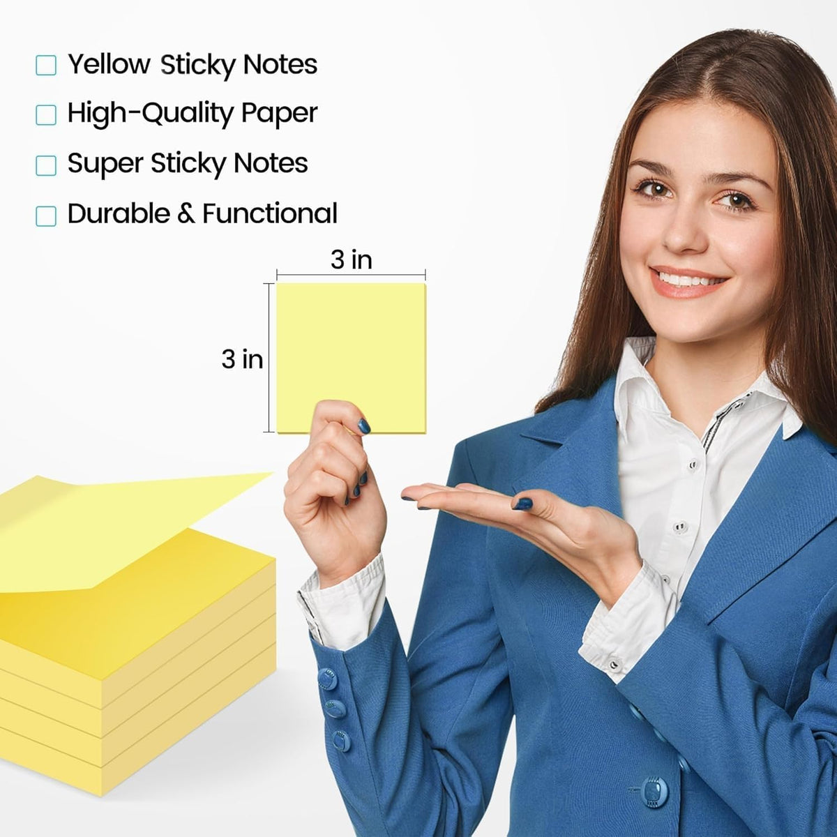 (24 Pads) Sticky Notes 3x3 in Yellow, Clean Removal, Recyclable