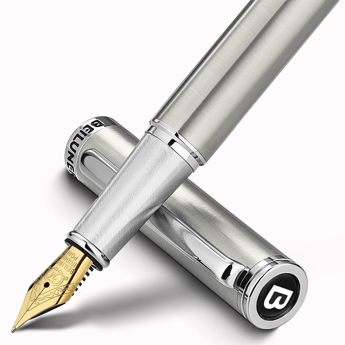 BEILUNER Luxury Fountain Pen Set,Solid 24K Gilded(Medium)-Charming Blue