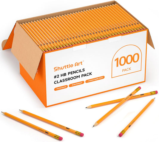 Shuttle Art Wood-Cased #2 HB Pencils, 1000 Pack Sharpened Yellow Pencils with Erasers, Bulk Pack Graphite Pencils for School and Teacher Supplies, Writing, Drawing and Sketching