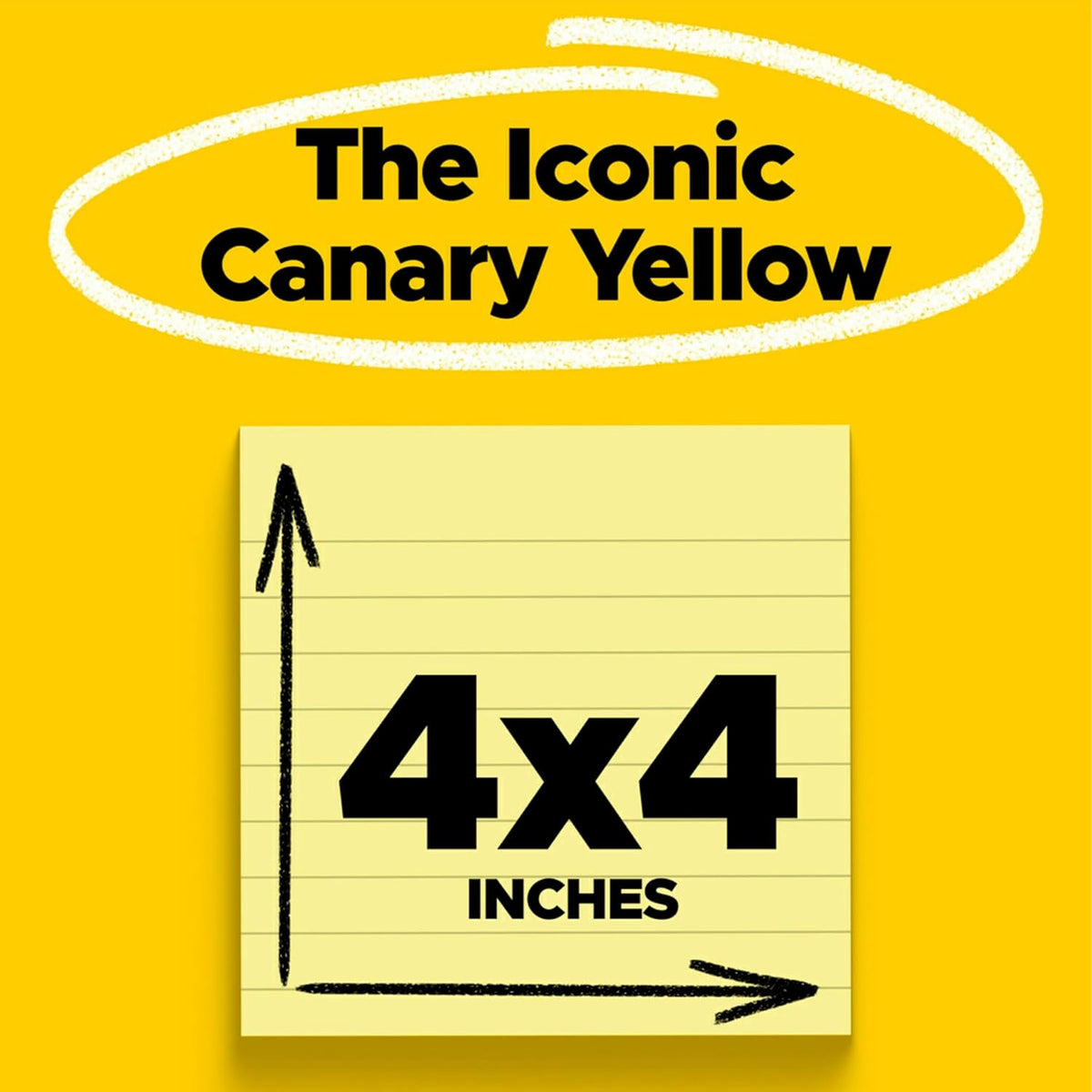 Post-it Super Sticky Notes, 4 x 4 in, Canary Yellow, 6 Lined Pads