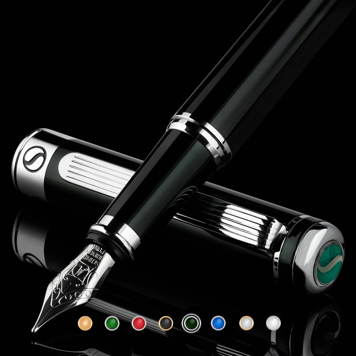 Scriveiner Midnight Blue Fountain Pen - Stunning Luxury Pen with Chrome Appointments, Schmidt Nib (Fine), Best Pen Gift Set for Men & Women, Professional, Executive, Office, Nice Pens