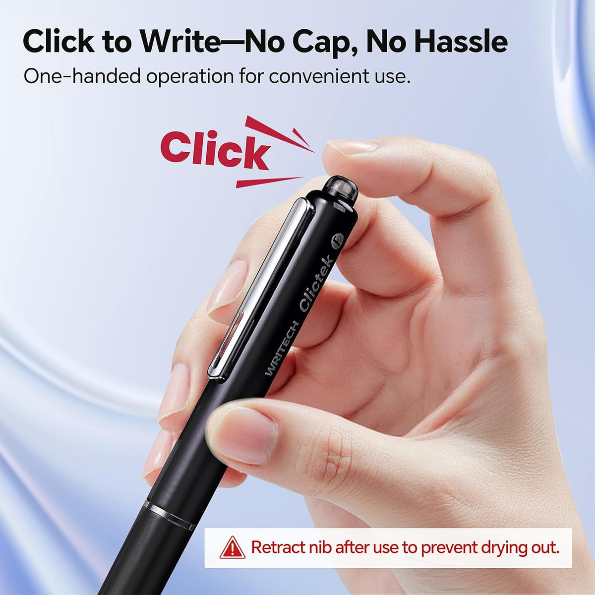 WRITECH Clictek Retractable Fountain Pen: Fine Point Black Ink Cartridges