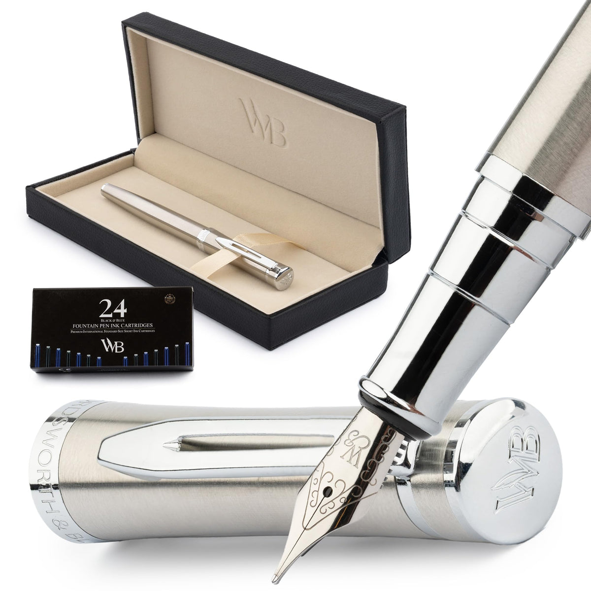 Wordsworth & Black Luxury Fountain Pen Set for Writing, Medium Nib, Black