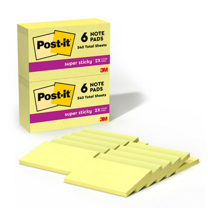 Post-it Super Sticky Notes, 3 x 5 in, Canary Yellow, 12 Pads, 90 Sheets/Pad