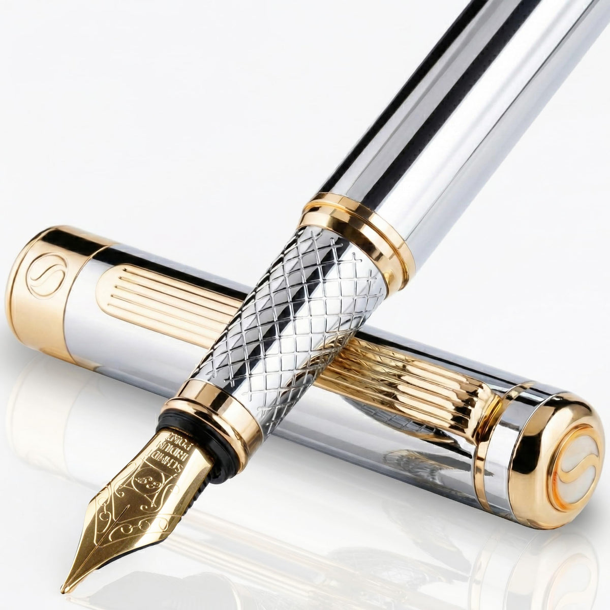 Scriveiner Midnight Blue Fountain Pen - Stunning Luxury Pen with Chrome Appointments, Schmidt Nib (Fine), Best Pen Gift Set for Men & Women, Professional, Executive, Office, Nice Pens