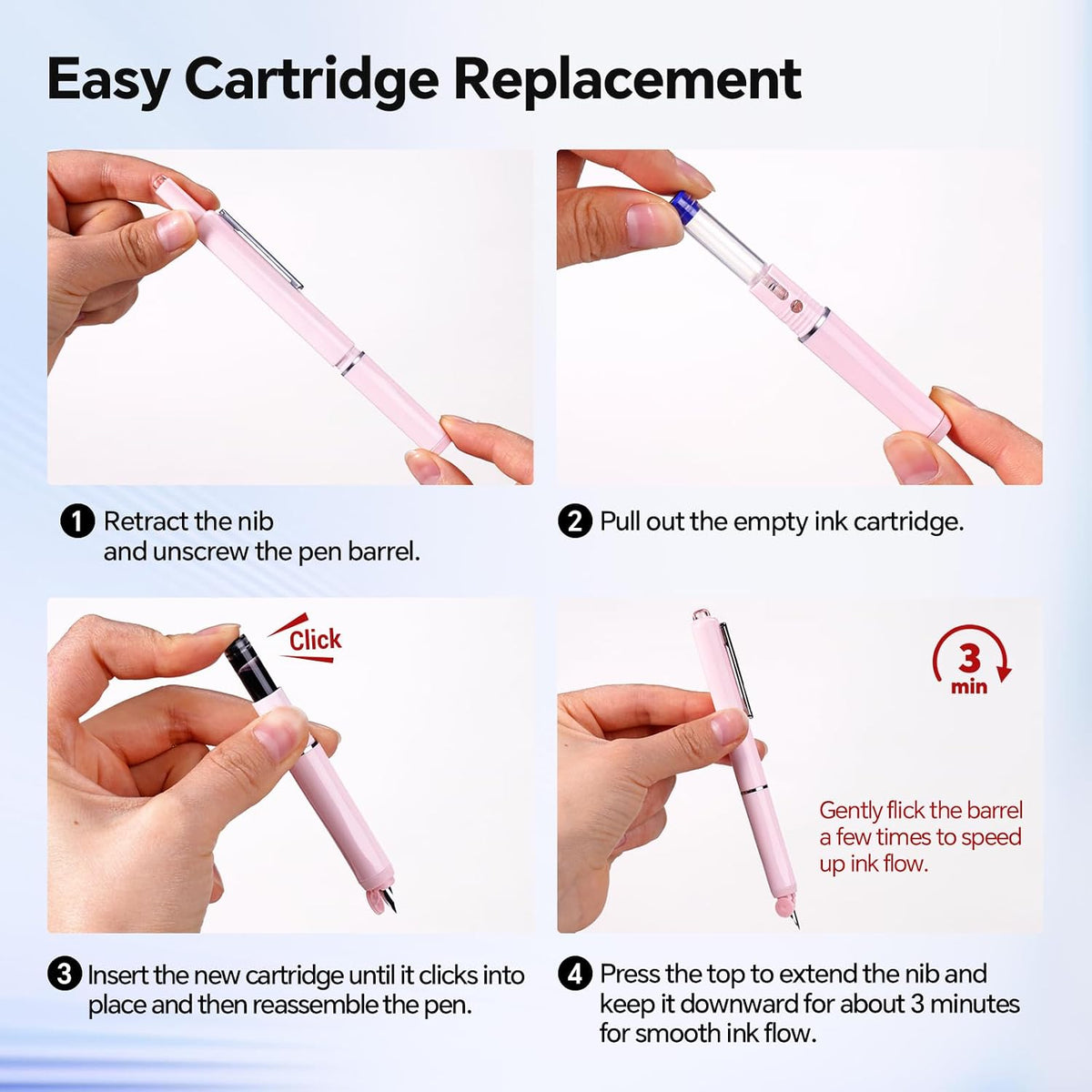 WRITECH Fountain Pen Fine Point: Clictek Retractable Black Ink Cartridges
